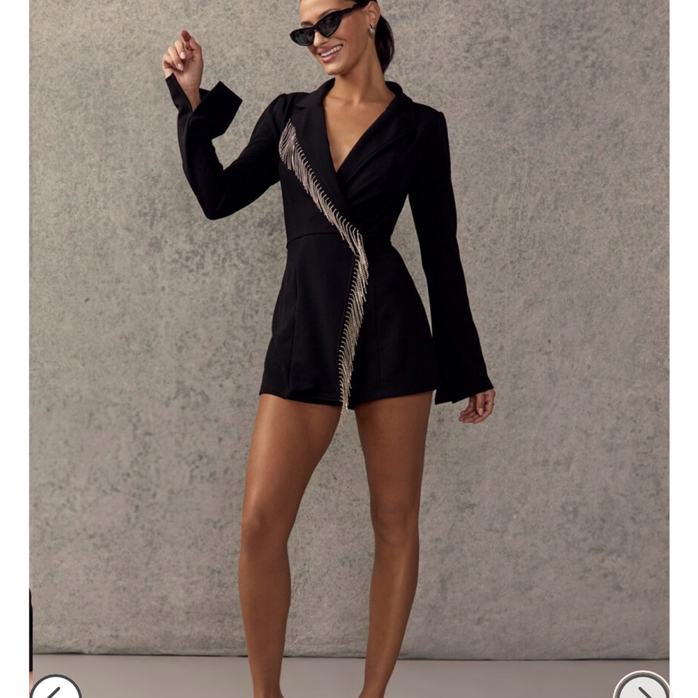 Black Long Sleeve Romper with Silver Detail